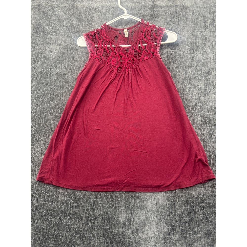 Axis Apparel Blouse Top‎ Womens S Red Floral Lace Bodice Pom Pom Trim Sleeveless